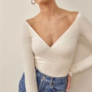 Reformation Minnie Knit Top in Ivory, Size S